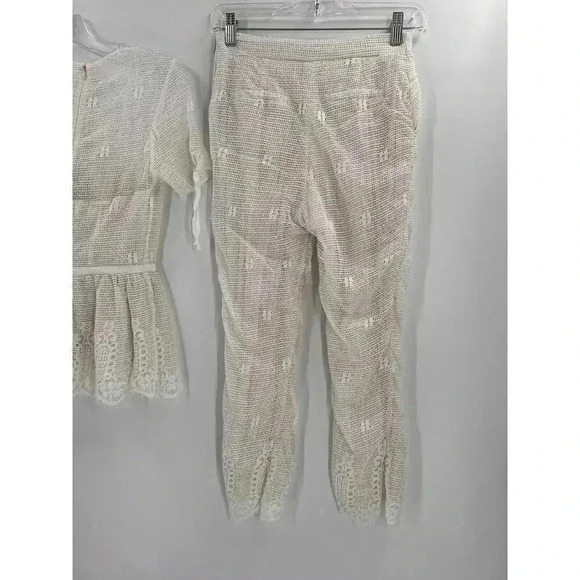 Luba by Hannah Payne Ivory Mesh Lace Peplum Babydoll Blouse SZ 0 Pants Size 4 - Picture 8 of 16